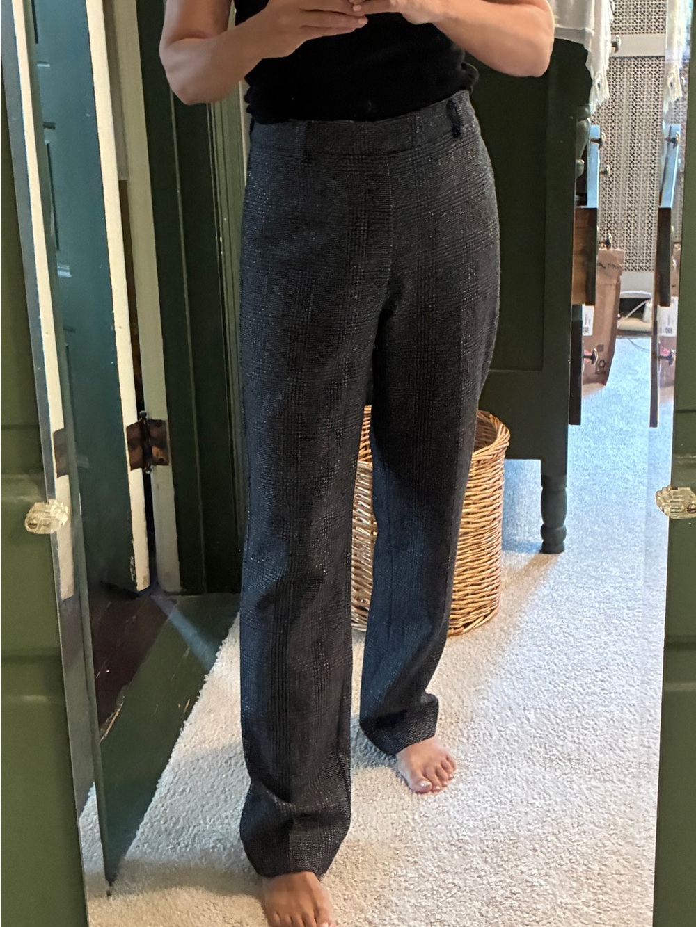 Ines de la Fressange x Uniqlo Women’s Charcoal Plaid Pants Wool-Blend Size 4